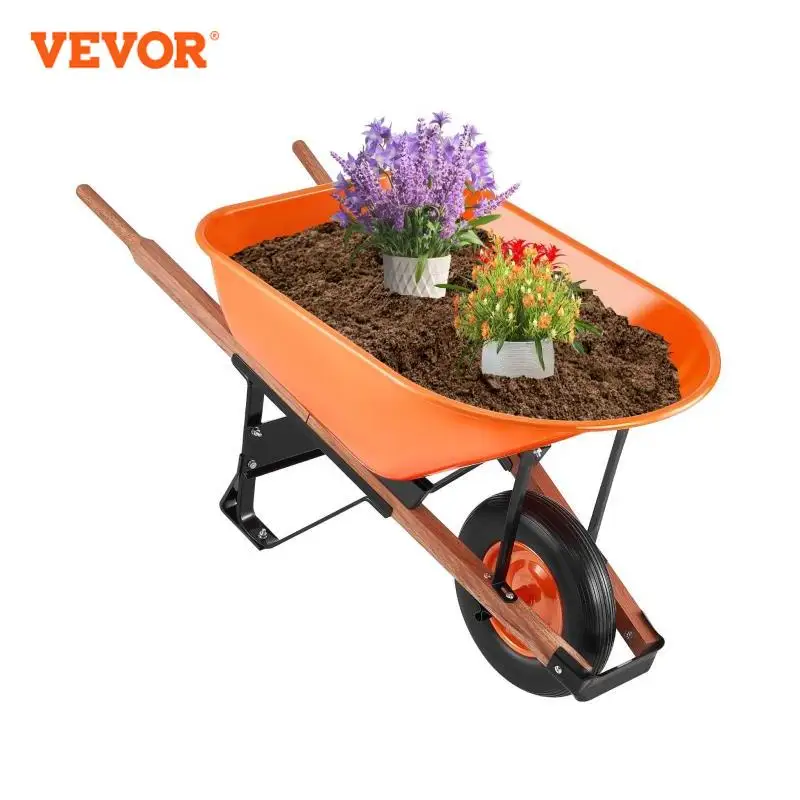 VEVOR Wheelbarrow Cart 330 lbs Capacity One Wheel Garden Dump Cart Wheel Barrow with Handle &  16