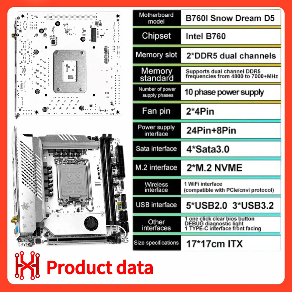 100% 新しい JGINYUE B760i D5 マザーボード ITX LGA 1700 サポート