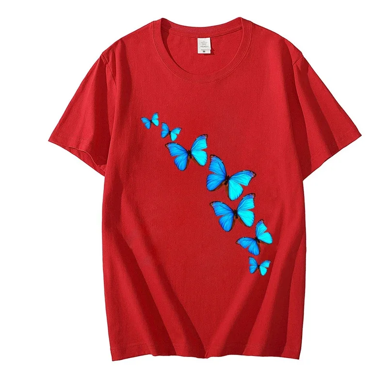 Fashion Women T-shirt Butterfly Print Clothes Daily Casual Short-sleeve Tee Shirt Summer Round Neck Simple Street Women Clothing