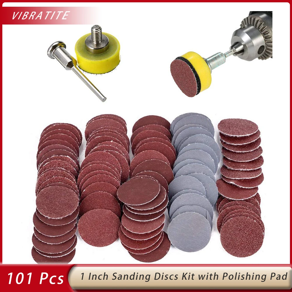 101 ชิ้น 25 มิลลิเมตร 1 นิ้วแผ่นขัดแผ่นขัดกระดาษขัด 1 นิ้ว Abrasive Polishing Pad 1/8 "Shank สําหรับเครื่องมือ Dremel