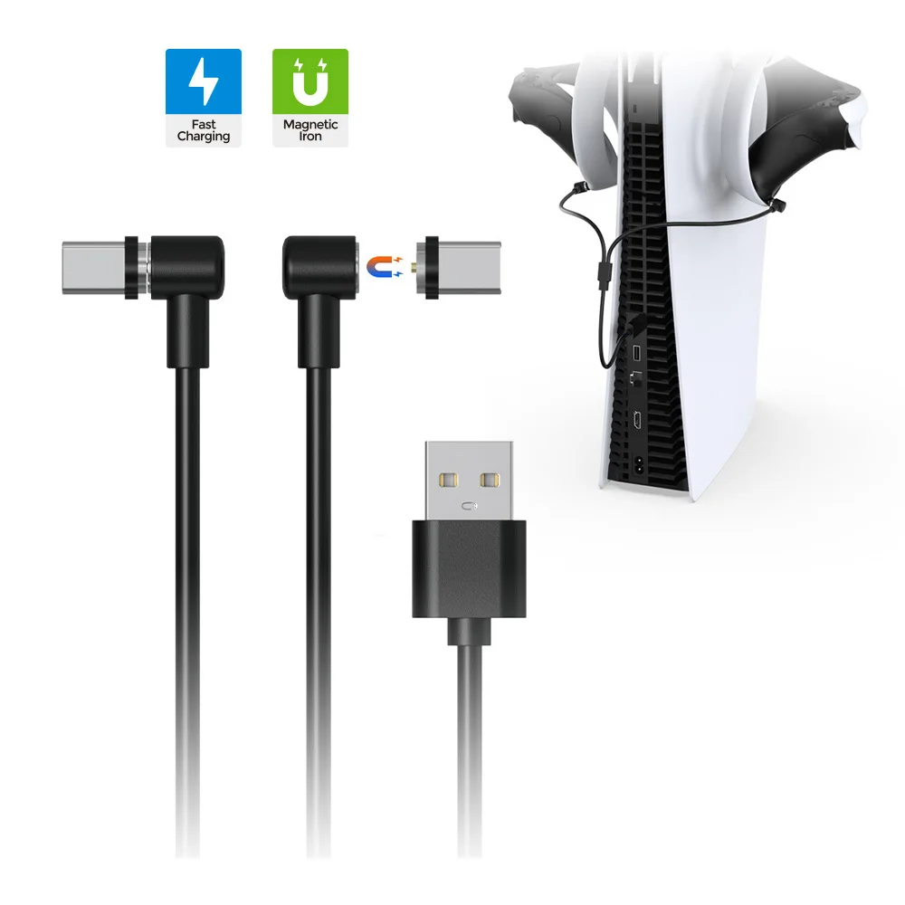 VR Magnetic Charging Cable For PS VR2 Controller Fast Charger Line 2 In 1 USB To Type C Elbow Cables for  PS5/PSVR2 Accessories