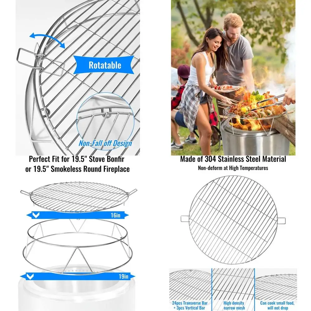 

Stainless Steel Fire Pit Stand and Grill with Cooking Grate for 19.5 Outdoor BBQ and Picnic