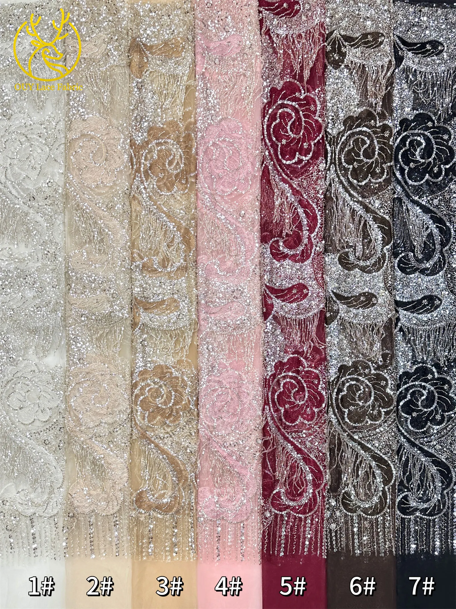 Goldene französische 3D-Laser-Quasten-Perlen-Spitze, luxuriöser afrikanischer Pailletten-Spitzenstoff, nigerianischer Mesh-Spitzenstoff für Damen-Hochzeiten – Detail 26