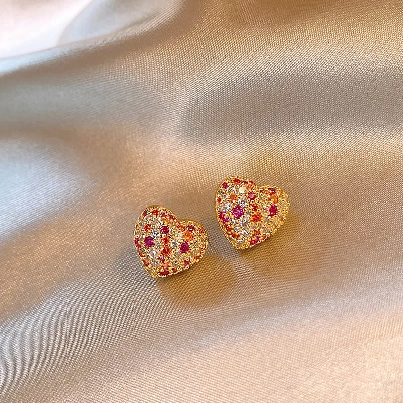 أقراط مرصعة بأحجار الراين الملونة الفاخر للنساء ، أقراط الزركون ، الأزياء الكورية ، اكسسوارات مجوهرات الزفاف