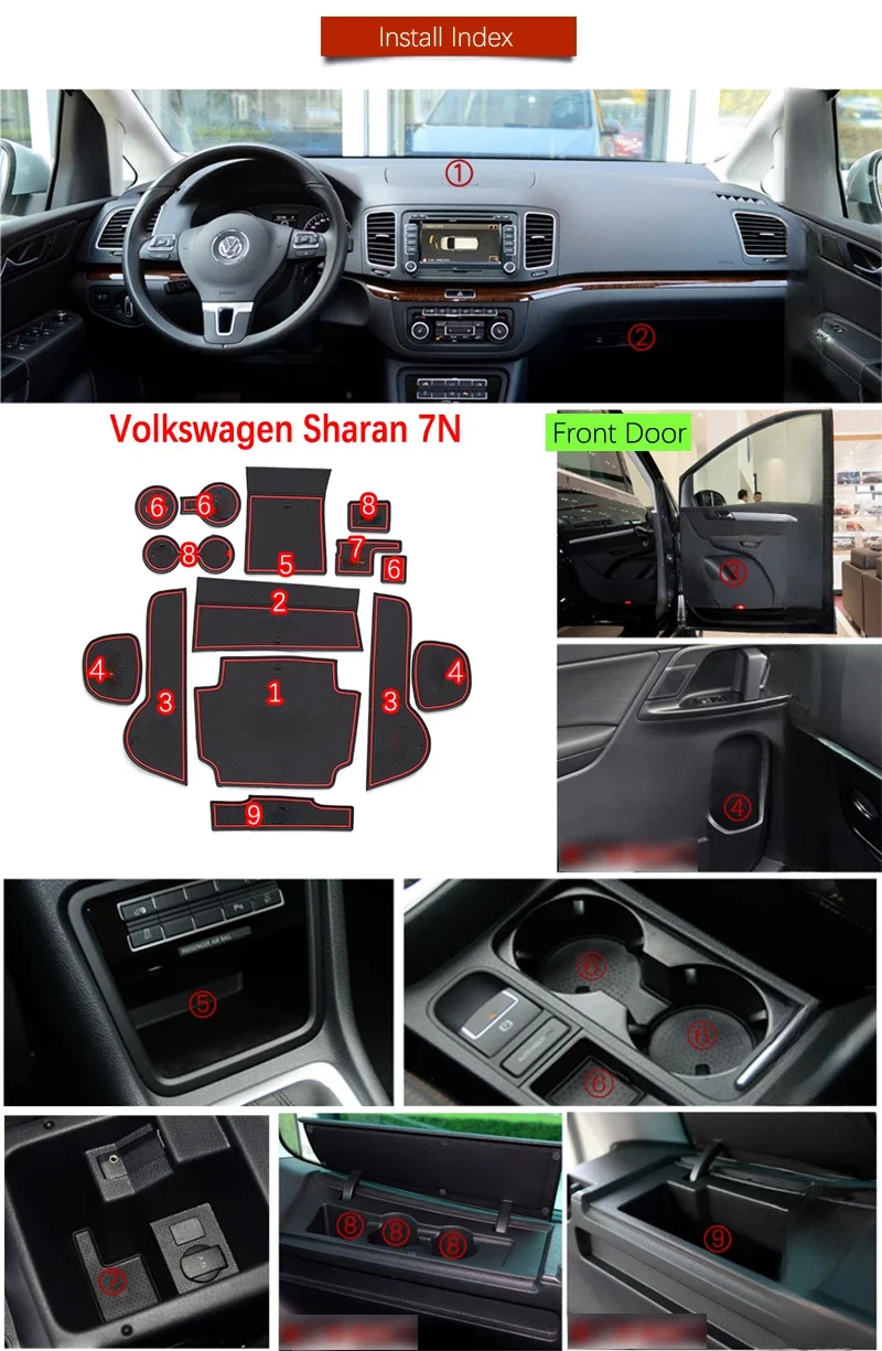 Anti-Slip Gate Slot Mat Rubber Coaster for Volkswagen Sharan 7N SEAT Alhambra 2011 - 2018 MK2 Accessories Sticker 2014 2016 2017