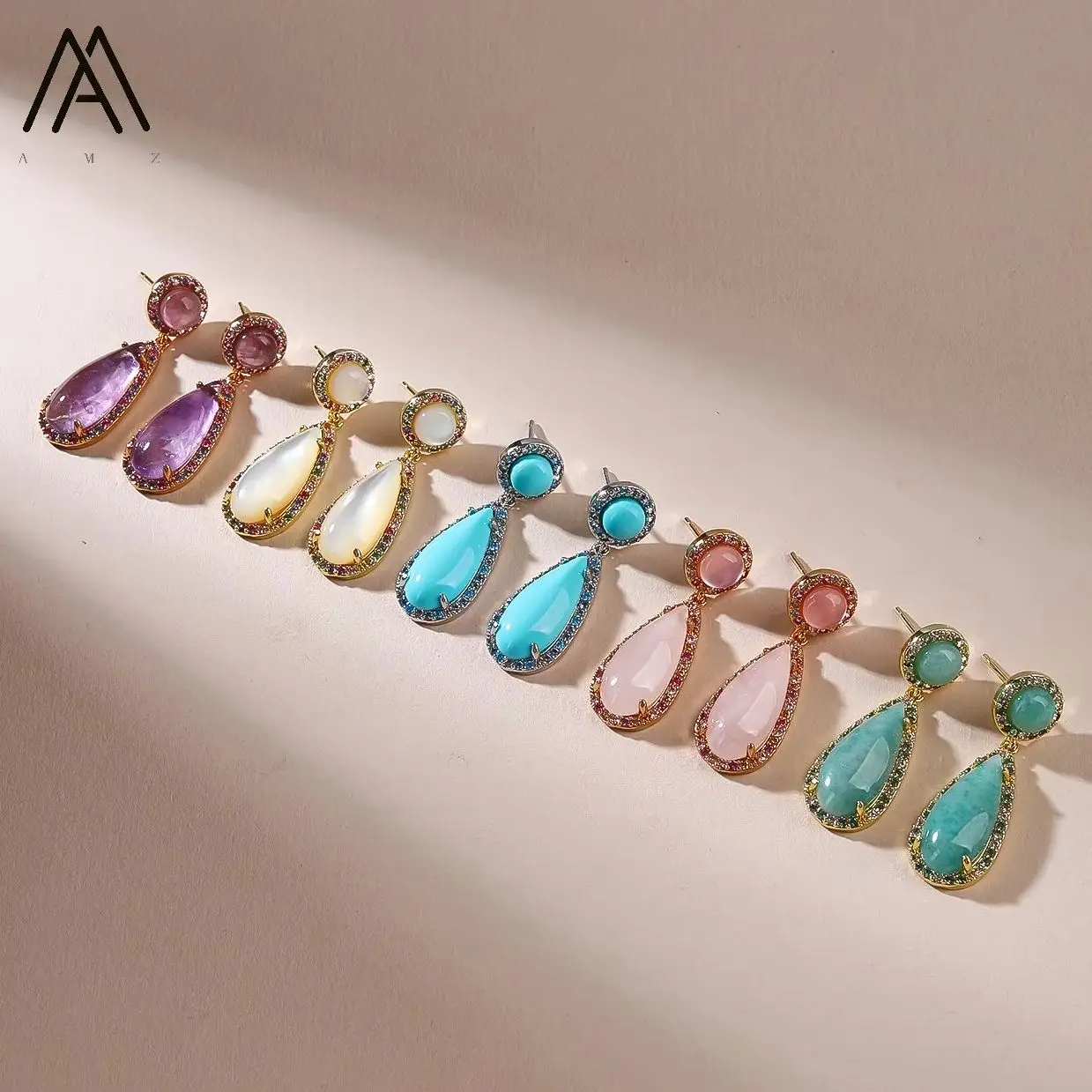 Natural Stone Pear Drop Dangle Earrings Charming Ear Accessories for Women Gorgeous Wedding Party Statement Jewelry Gift