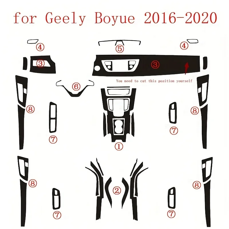 Carbon Fiber For Geely Boyue 2016-2018 Proton X70 Car Film Interior Stickers Center Console Gear Dashboard Lift Panel 2