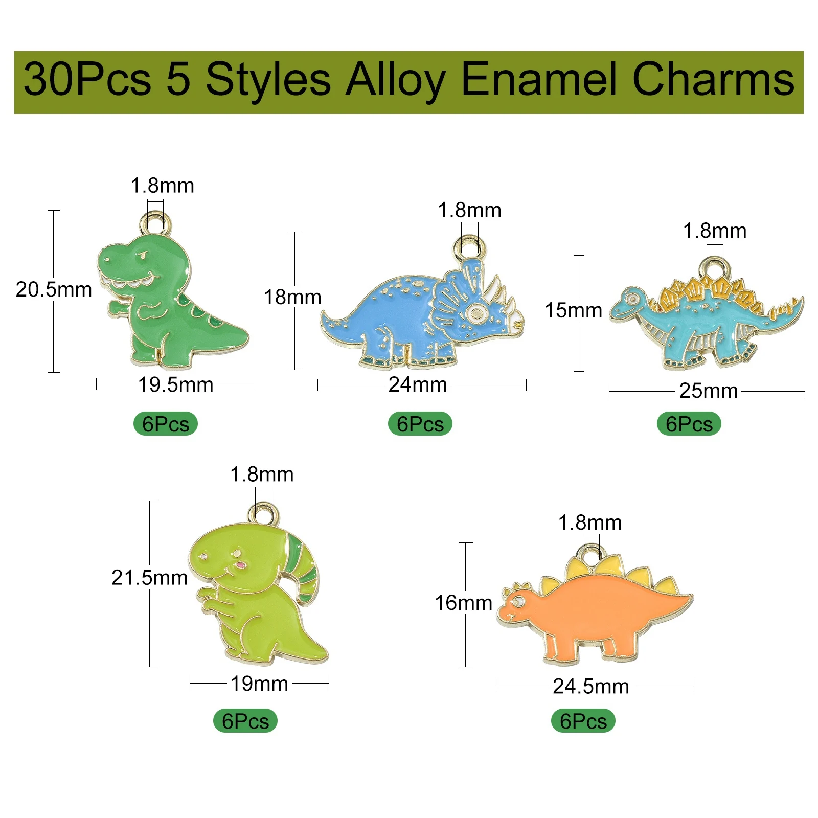 PandaHall 30Pcs 5 Styles Dinosaur Enamel Charms Cute Enamel Animal Charms Dinosaur Pendant for Jewelry Making Crafting DIY