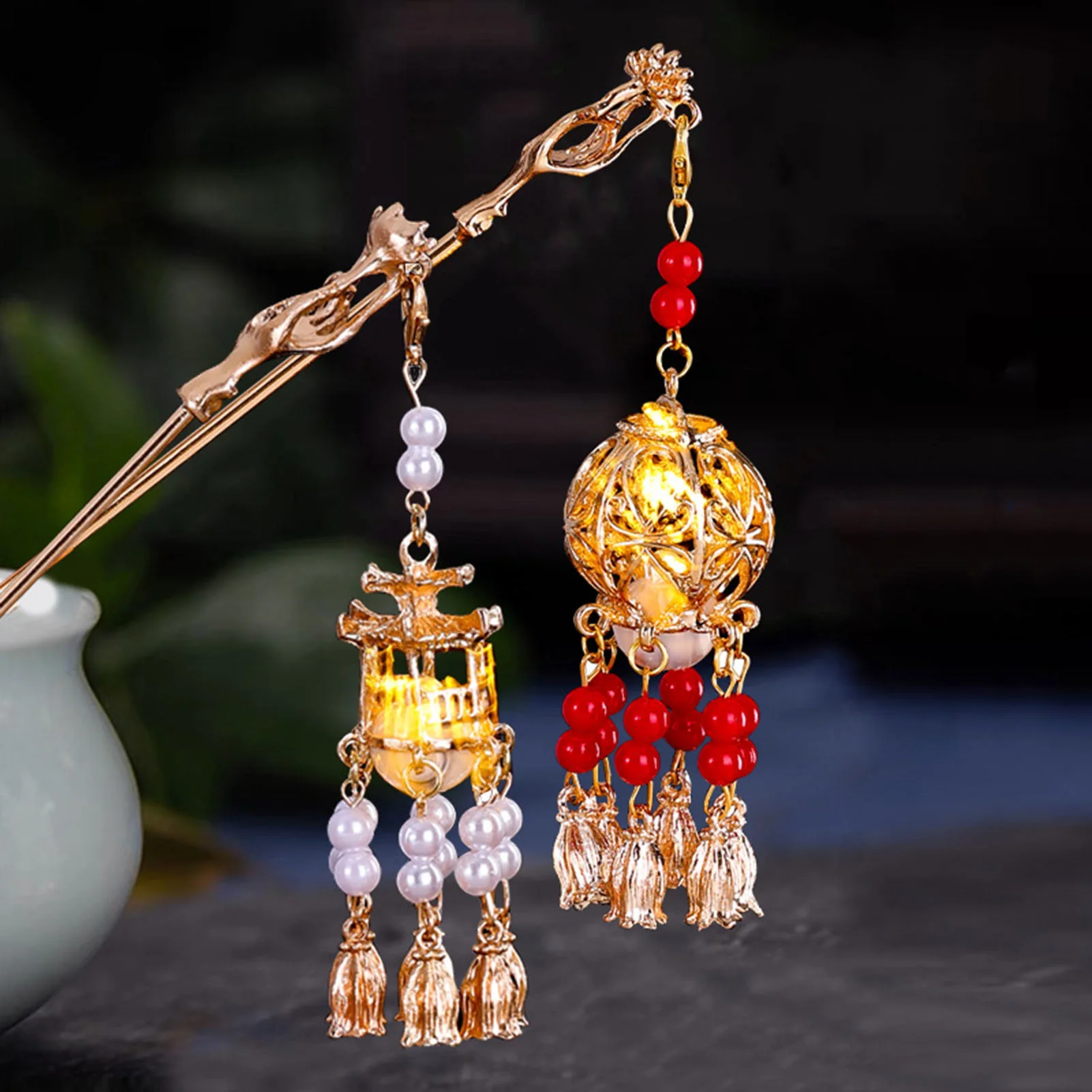 

Chinese Lantern Hair Pin Clips Hair Sticks LED Light Hair Accessories for Women Kids Retro Lotus Flower Tassel Headpieces