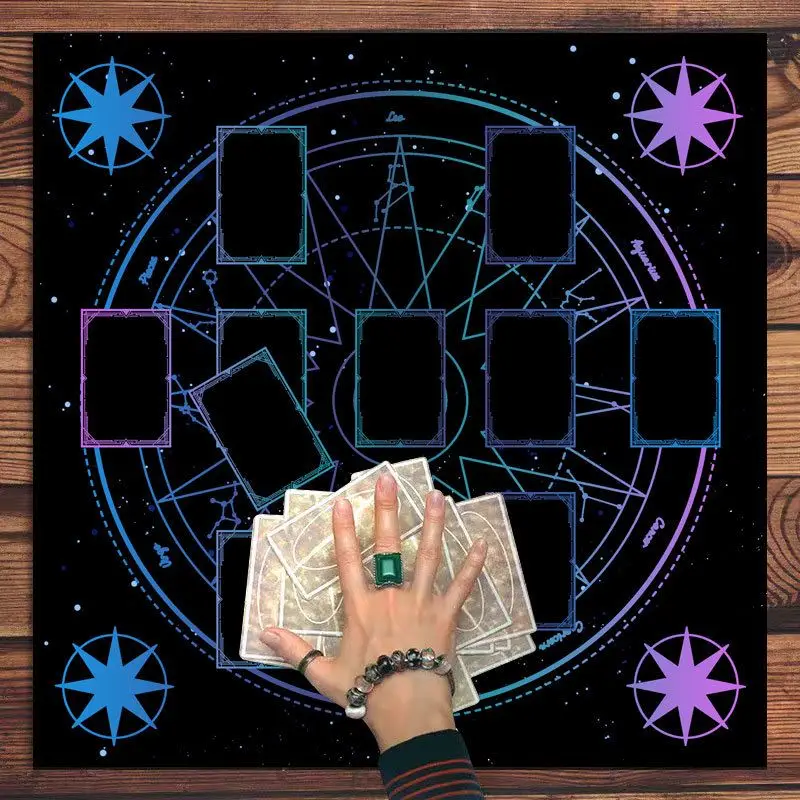 VIKAMA Tarot Cloth Zodiac Wheel Tablecloth Divination Card Reading Mat Occult Witchcraft Altar Cover Mystic Decor Black