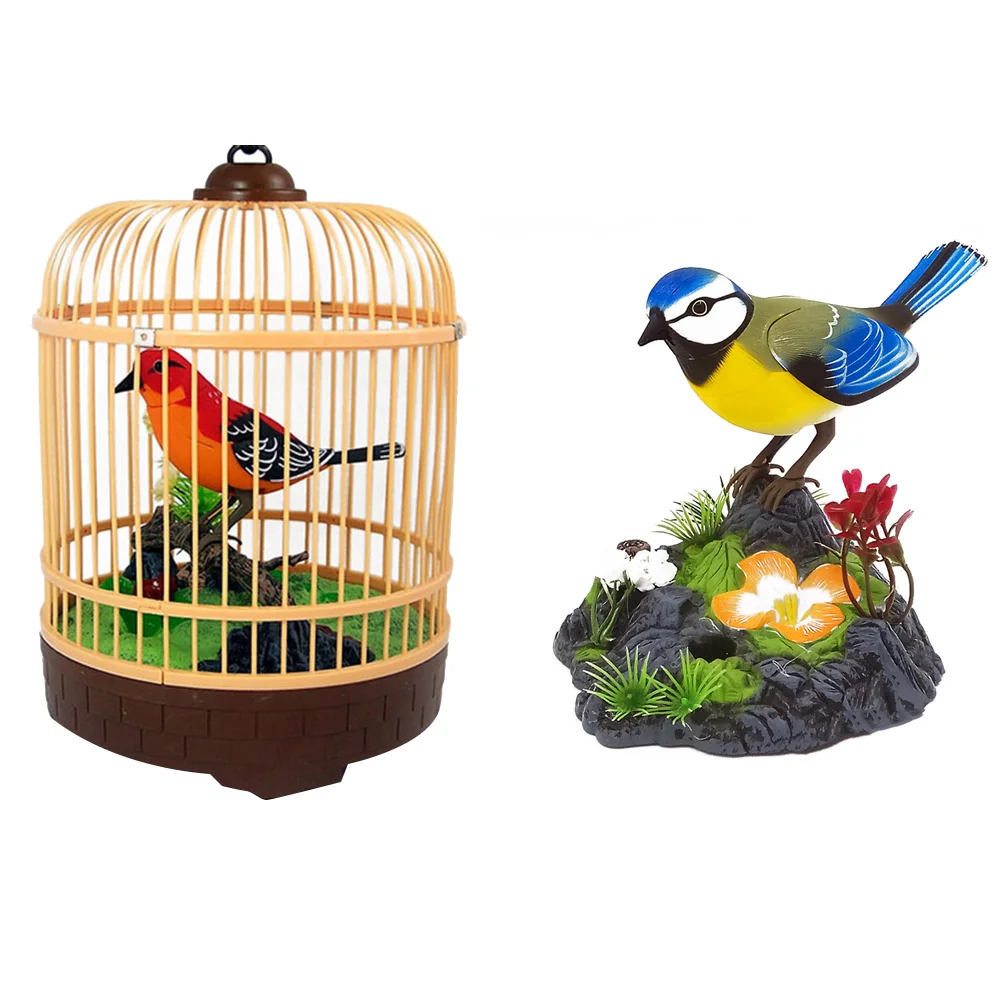 Voice Control Bird nament Electric Artificial Bird Singing Cage Decor Electronic Pets Imitation Bird Home Garden Decor