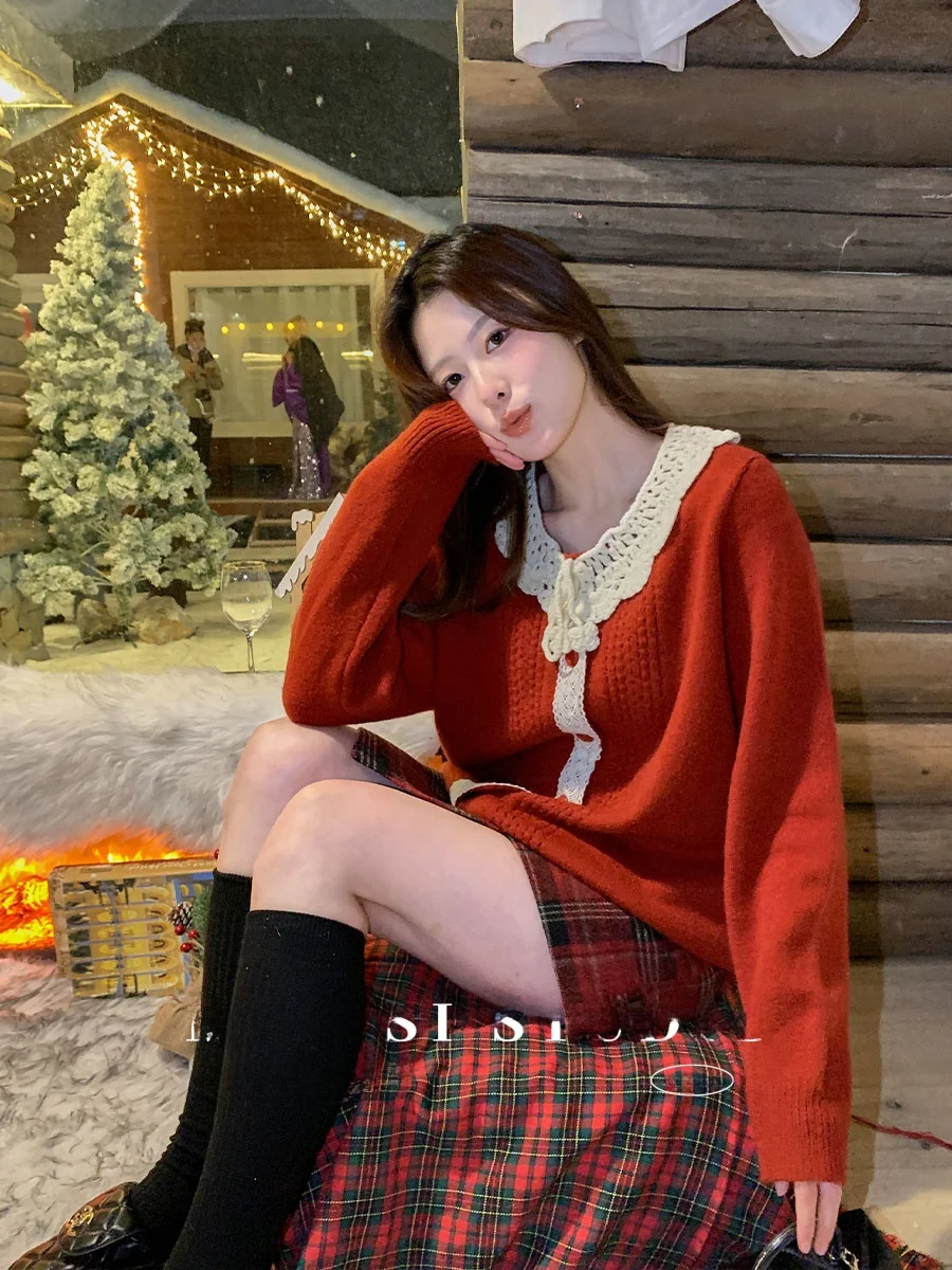 

Новый красный вязаный свитер Cisas для женщин больших размеров, повседневный, зимний, модный, стройнящий топ от Masixi