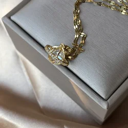 Vintage Light Luxury Saturn UFO Necklace Pendant Stainlessn Steel Choker Chain For Women Fashion Party Jewelry Accessories