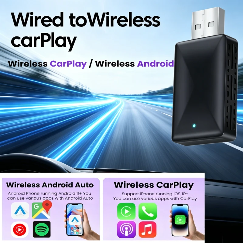 2026 NEW 2 in 1 Wired to Wireless CarPlay Adapter Android Auto Wireless Converter for Automotive Head Unit