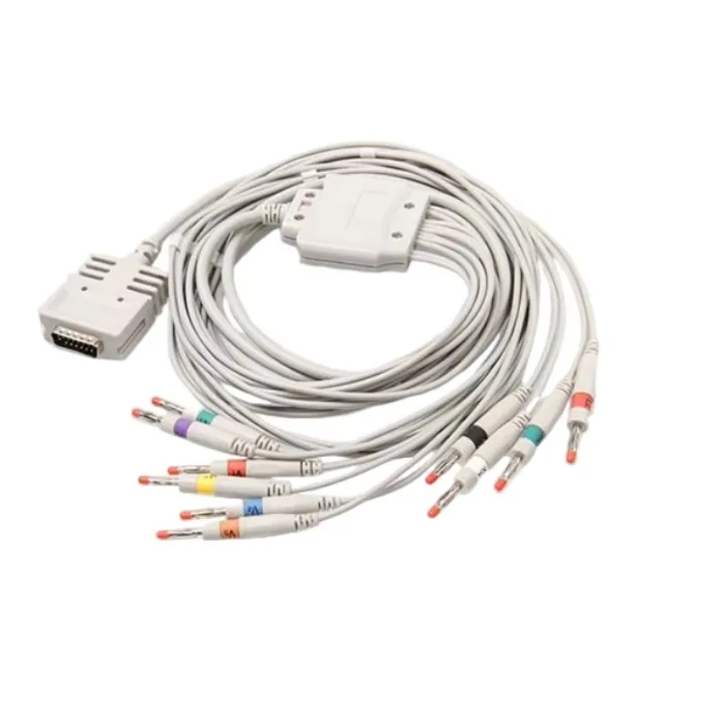 Compatible with EKG ECG Cable 10 Leads Din3.0 Banana 4.0 2.5M White
