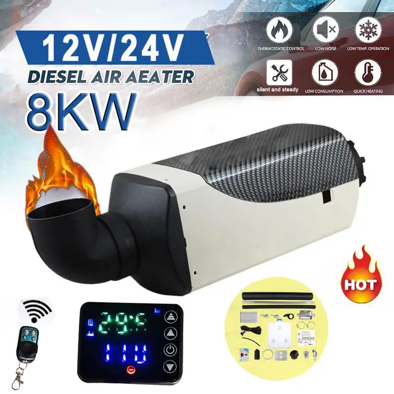 

Car Diesel Heater 12V 24V Air Parking Heater 8KW LCD Monitor 9L Tank Air Heater Muffler Diesel Heater For RV Car Yacht Boat