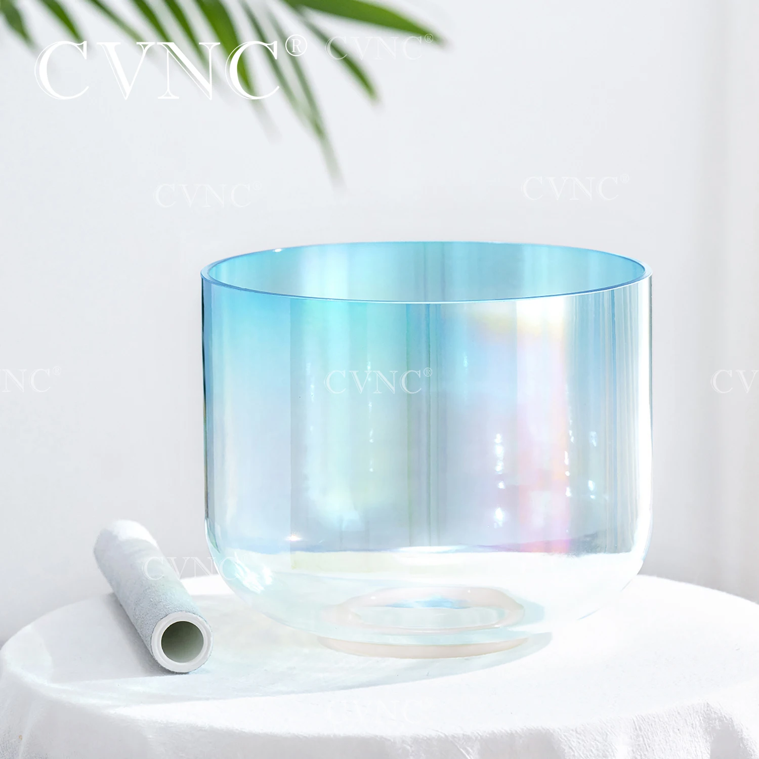 

CVNC 6 Inch 440/432HZ Ice blue Cosmic Clear Alchemy Colored Quartz Crystal Singing Bowl for Sound Healing with Mallet