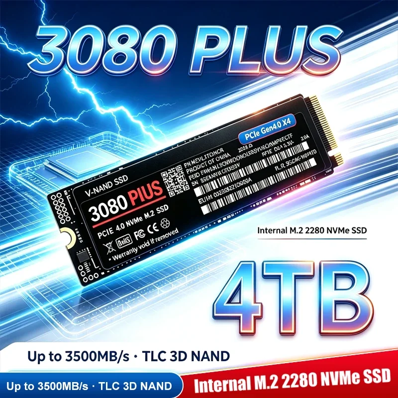SSD interno M.2 NVMe de 3500 MB/s, 3080 PLUS PCIe Gen4.0 X4, TLC 3D NAND, 500 GB, 1 TB, 2 TB, 4 TB, formato 2280, unidade de armazenamento para jogos, compatível com PS5, PC e portátil.