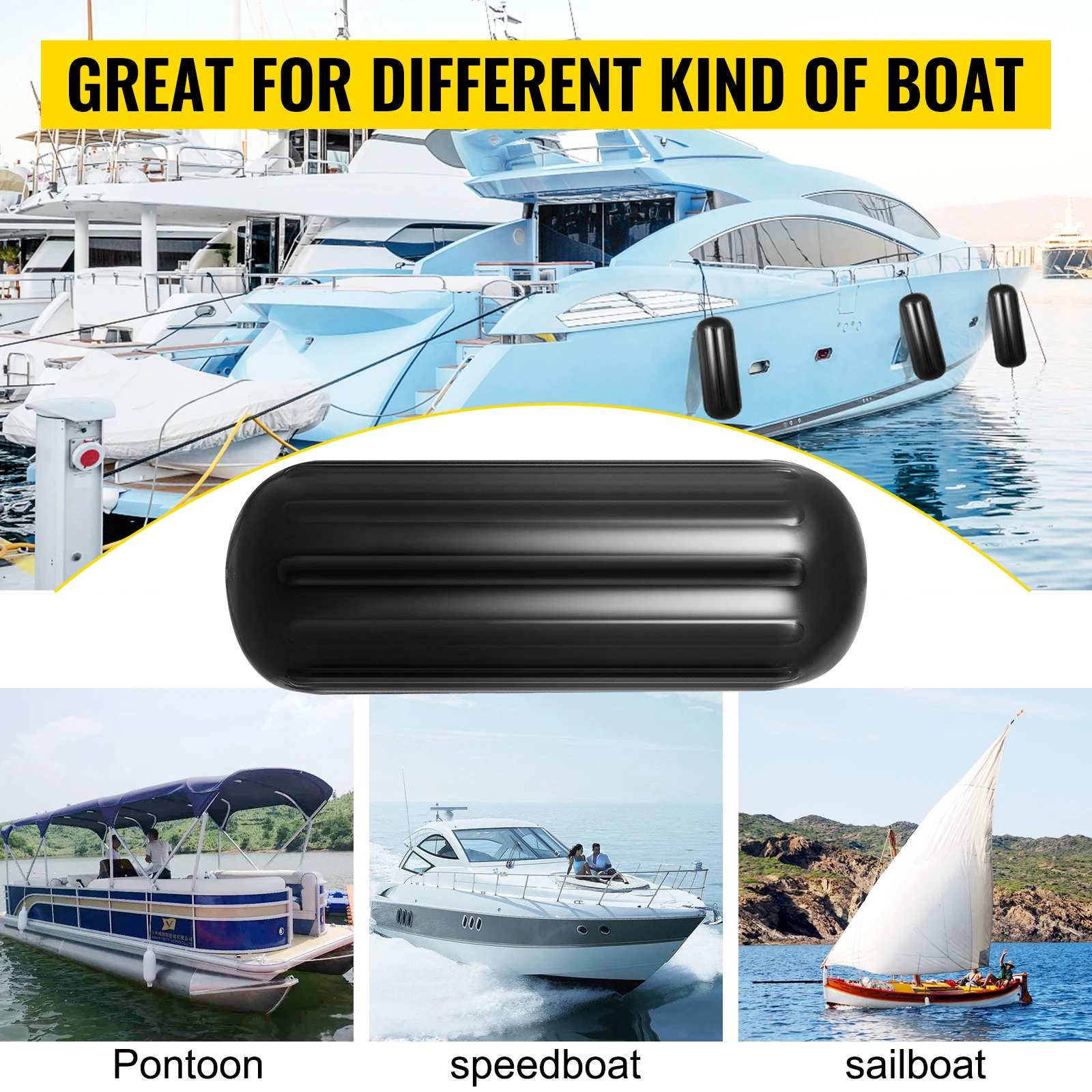 VEVOR 4PCS 10X 28 Inchs Boat Fender Vinyl Bumpers with Inflate Pump Mooring Dock Shield Protection Canoe Pontoon Sailboats Yacht