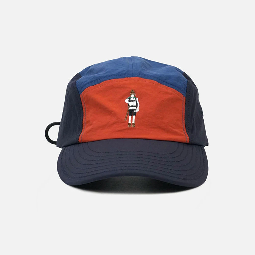 American Vintage Figure Embroidered 5-Panel Color Block Quick Dry Short Brim Cap, Unisex Mountain Outdoor Sun Visor Hat