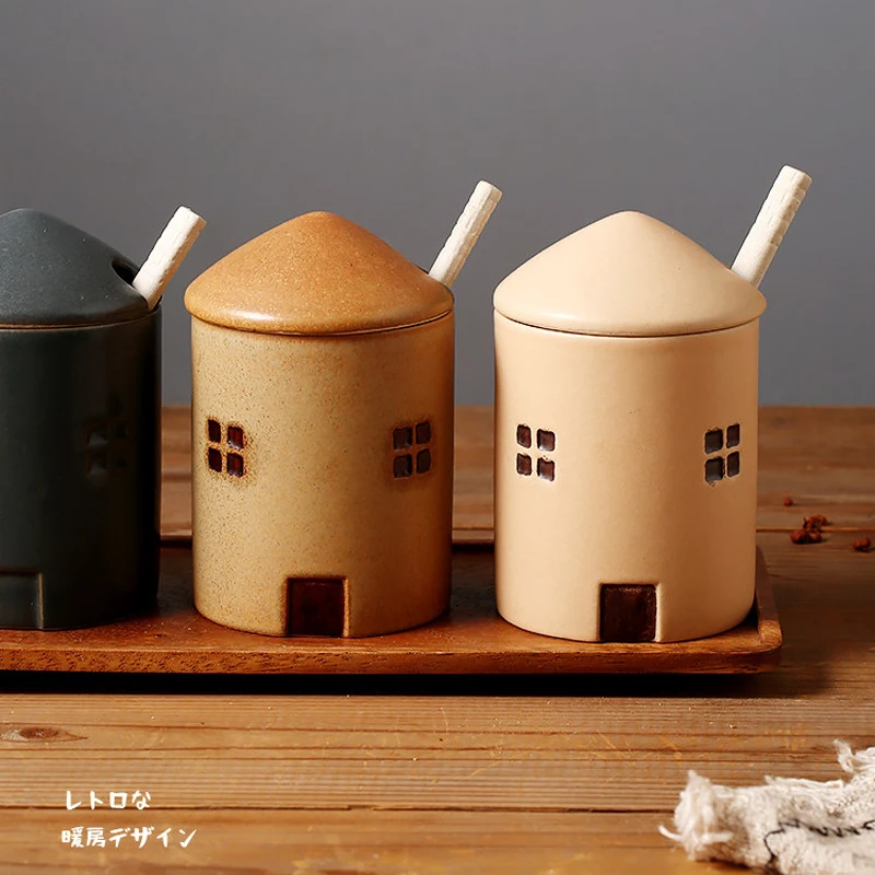 Retro High Value Kitchen Seasoning Jar Storage Box Aniseed Household Salt Jar Ceramic Japanese Seasoning Bottle Kitchen Tools