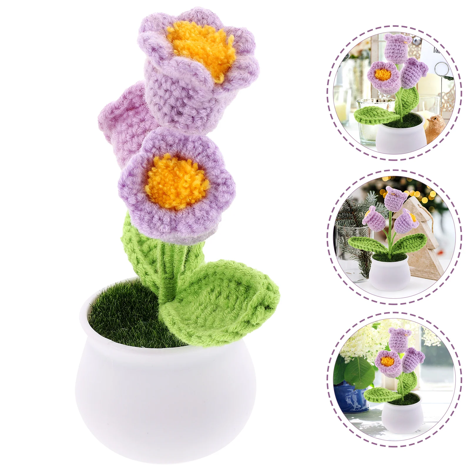 

Crochet Potted Convallaria Lifelike Artificial Flower Decor Desktop Ornament Faux Flower For Office Home Decoration
