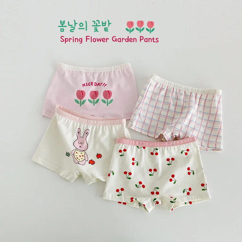 Girls Cotton Underwear Soft Four Seasons Shorts Cartoon Flower Pattern Kids Boxer Briefs Panties