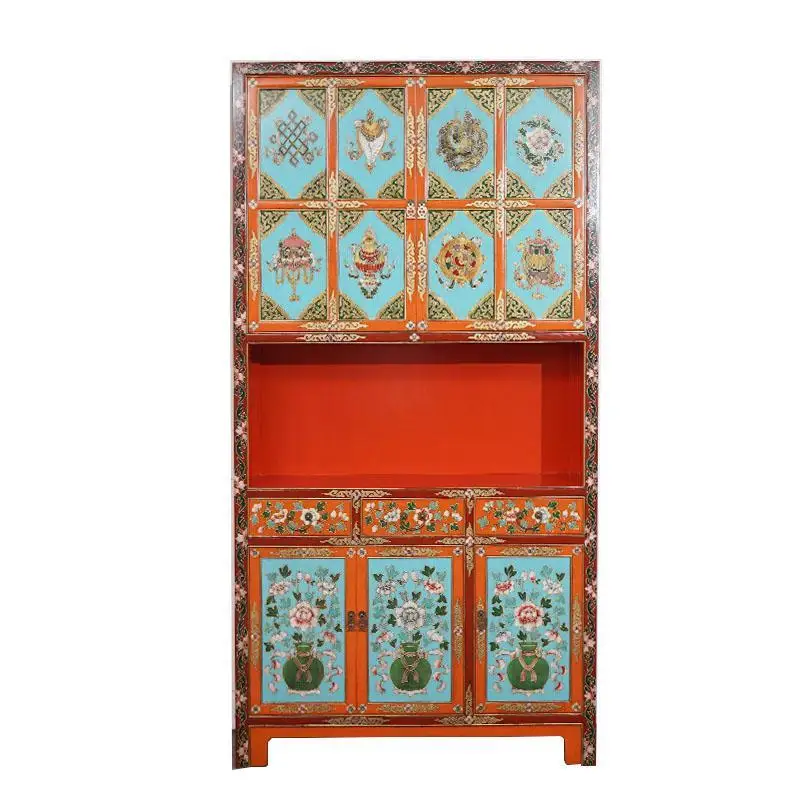 

Tibetan hand-painted wall locker retro American wine cabinet restaurant decoration side solid wood storage cabinet