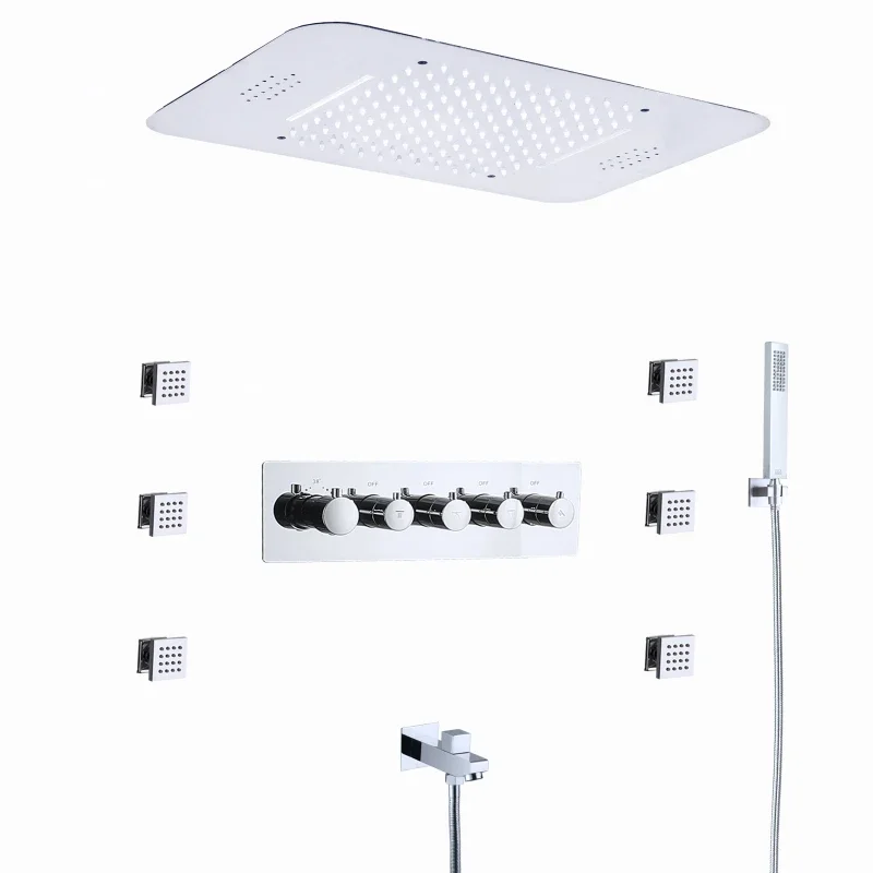 Music LED Head Shower System 23*15 Inch Rain and Waterfall Thermostatic Bath & Shower Sets For Bathroom