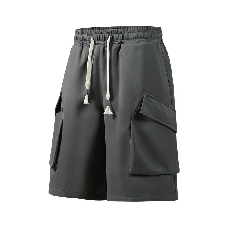 

2025 летние новые мужские модные повседневные шорты из тонкого ледяного шелка, мужские свободные шорты с несколькими карманами, мужские однотонные спортивные шорты D455