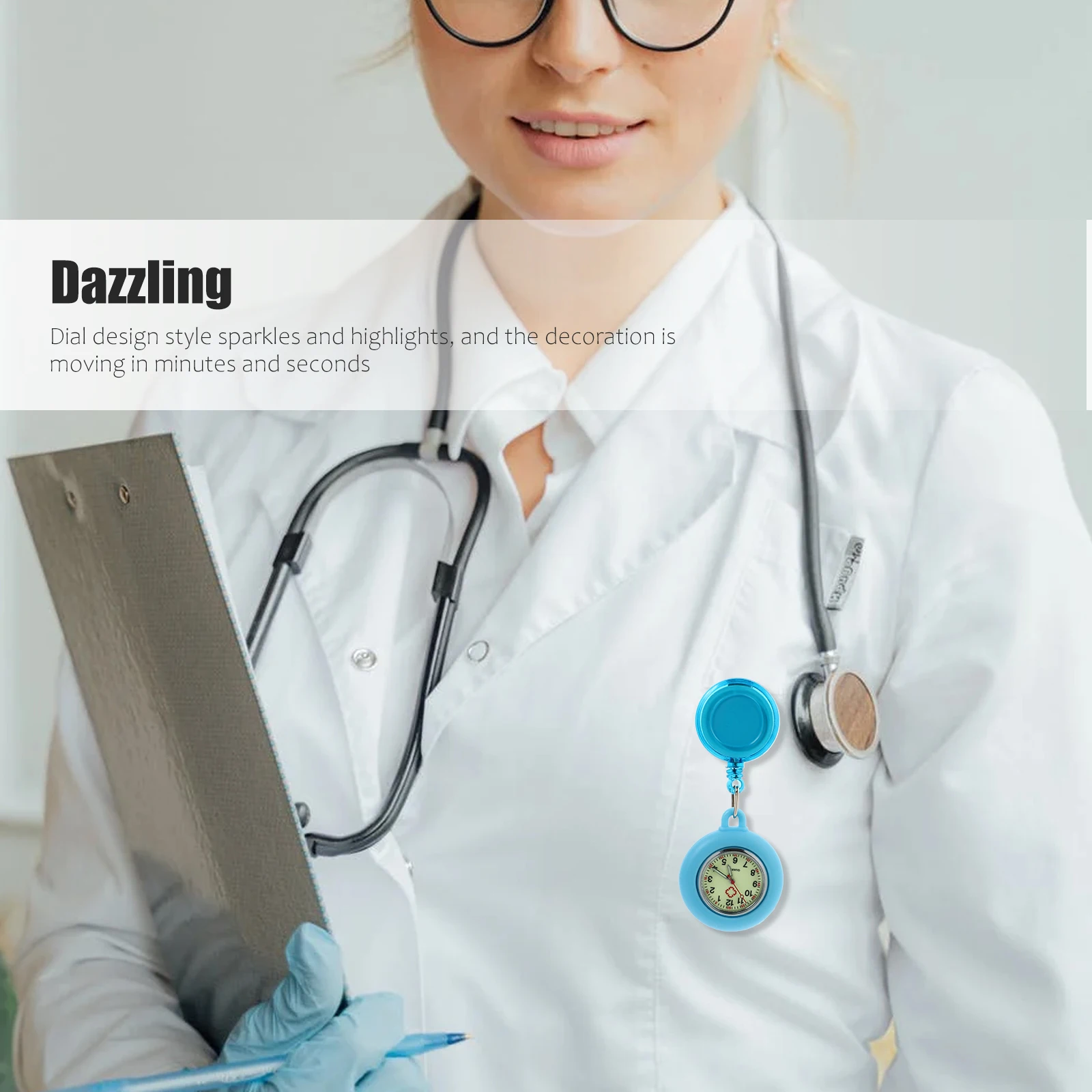 

Luminous Nurse Watch Pocket Watch for Doctors Students Quartz Clip on Watches Blue Silicone Telescopic Timepiece Gifts