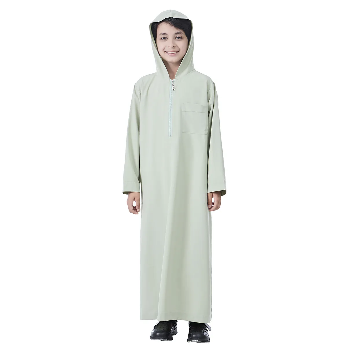 Eid Djellaba Ragazzi Jubba Thobe Musulmano Con Cappuccio Abaya Arabo Abito Dubai Caftano Islam Abbigliamento Bambino Daffah Dishdasha Abito Cerniera Thoub