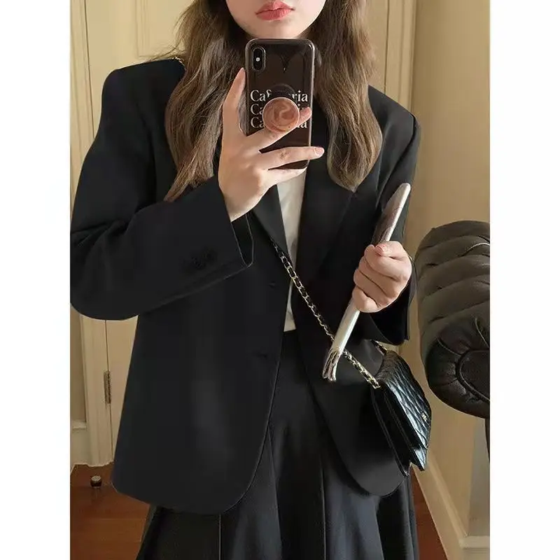 Women Fashion Solid color Small Suit Coat Spring Autumn Female Long Sleeves Blazer Jacket Ladies Short Leisure Outwear Tops