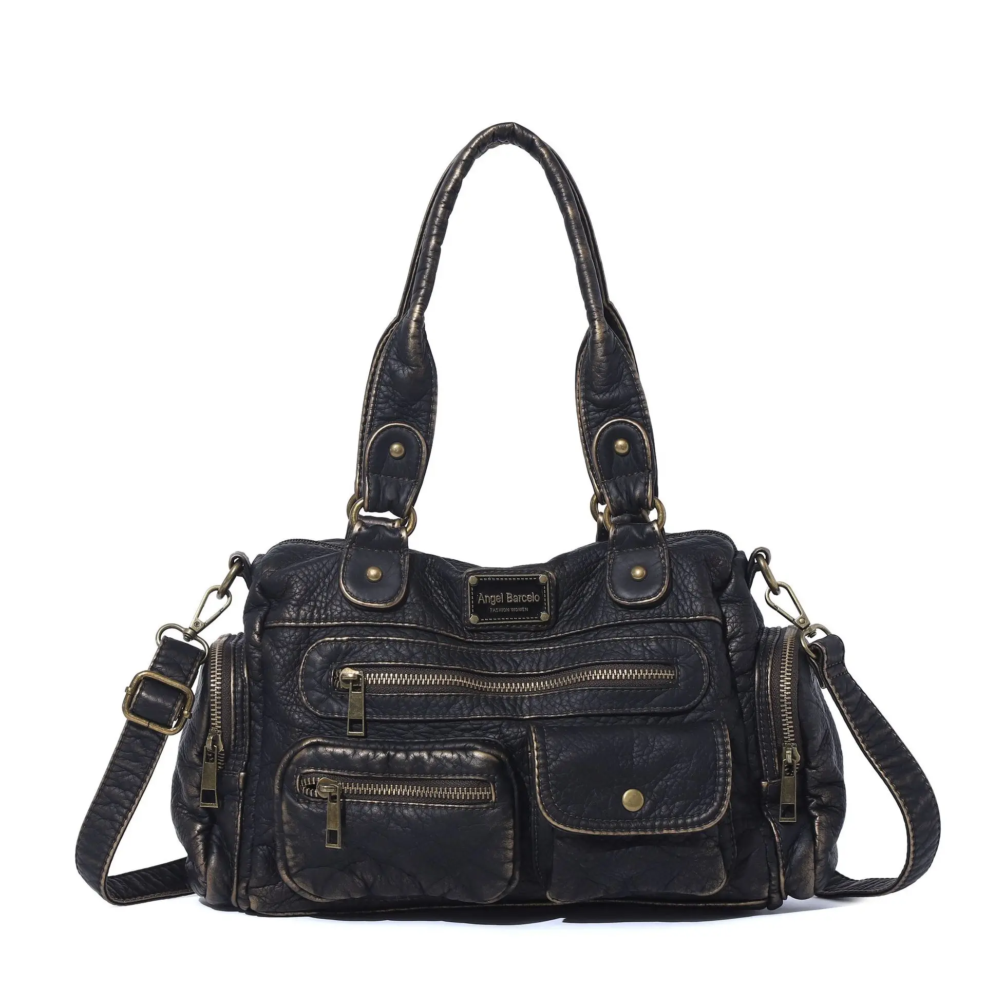 

Vintage Bronze Leather Tote Bag Distressed Finish, Multi-Pocket Design Handbags, Convertible Shoulder Bag for Daily Use & Travel