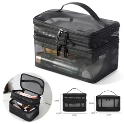 2024 New Makeup Bag Nylon Mesh Single Double-layer Cosmetic Bag Large Capacity Portable Wash Bag Toiletries Storage Bag