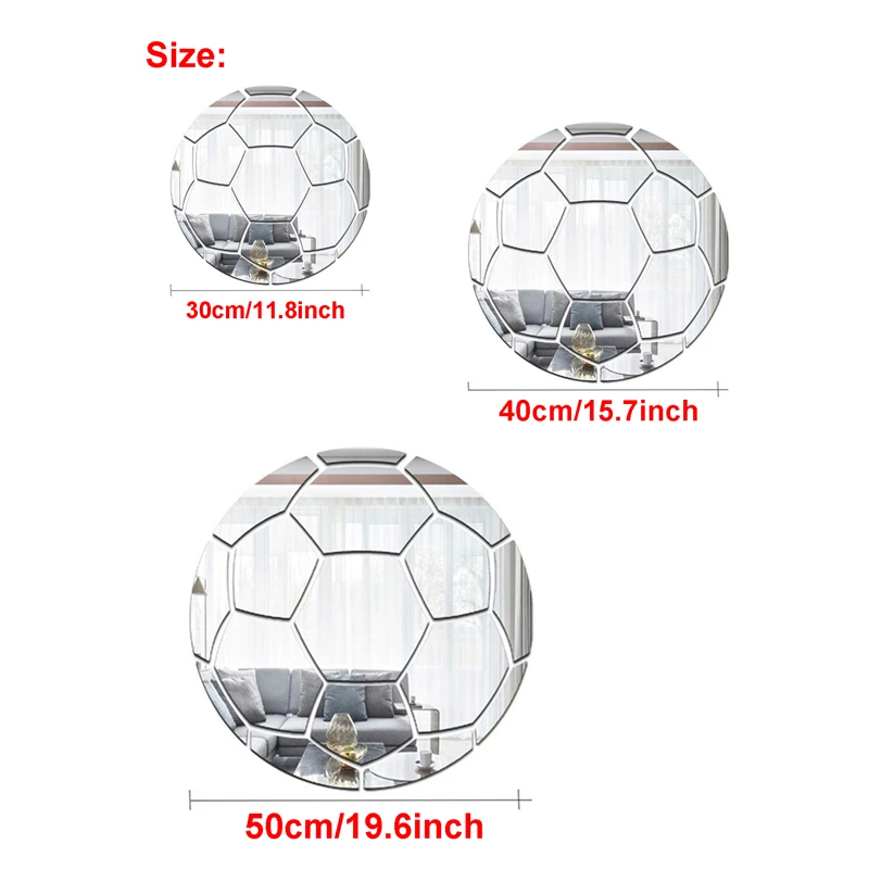 Akrylowe lustrzane naklejki ścienne Samoprzylepna dekoracyjna naklejka ścienna Wzór piłki nożnej Dekoracja ścienna do domu Naklejki 3D Dekoracja