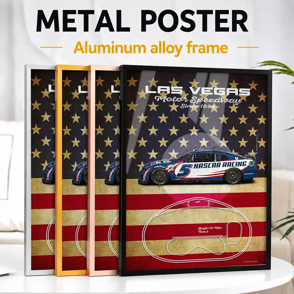 Las Vegas Motor Speedway NASCAR Framed Metal Poster Personalized Photo High Speed Grand Prix Style Wall Art For Collector Room