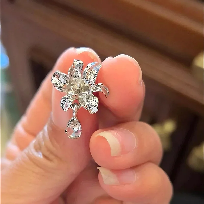 

PONYKISS 925 Sterling Silver Flowers Water Drop Pendant Stud Earring for Women Vintage Fine Jewelry Minimalist Plant Accessories