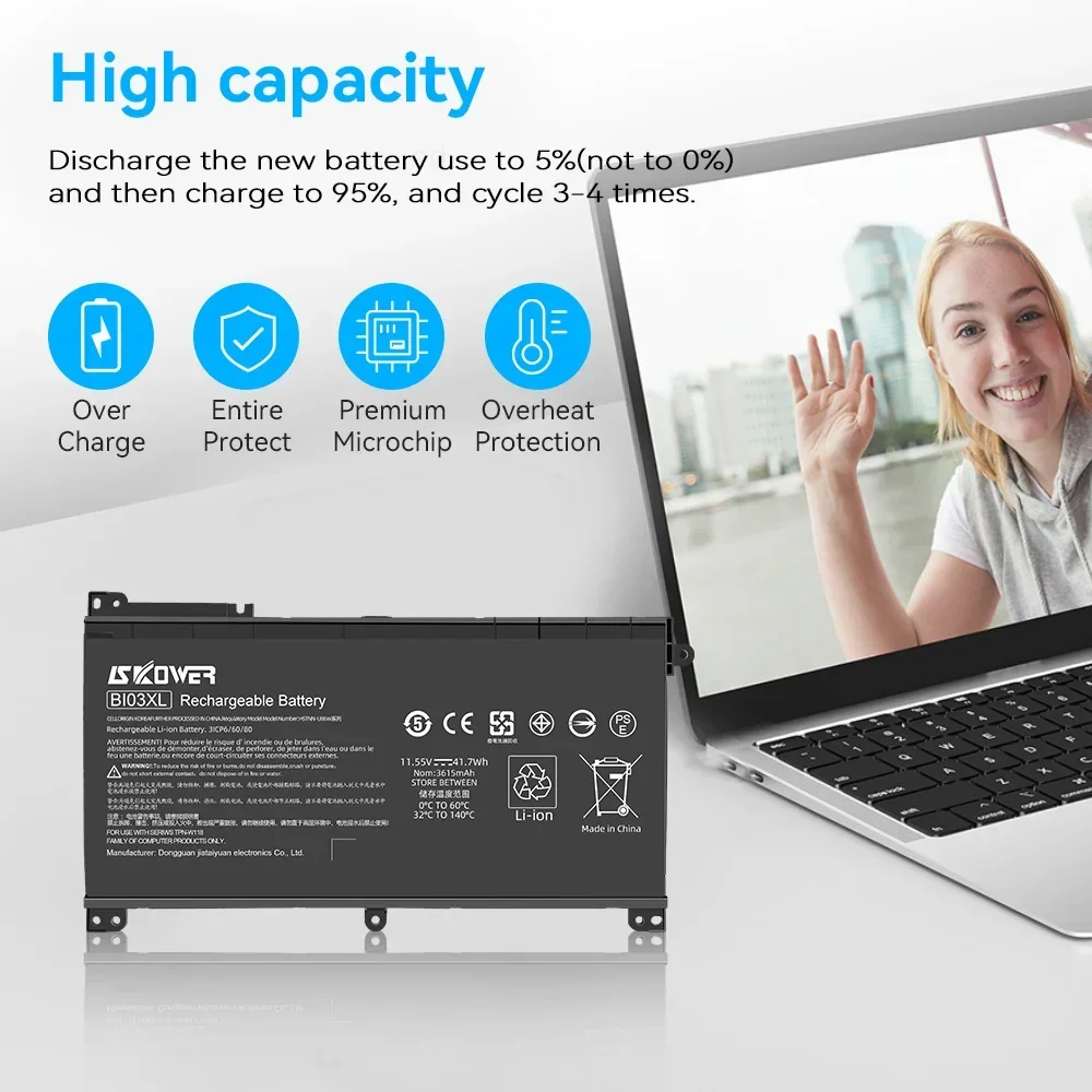 SKOWER BI03XL Laptop Battery For HP Pavilion X360 13-U100 M3-U 14-AX010 TPN-W118 HSTNN-LB7P Fit ON03XL