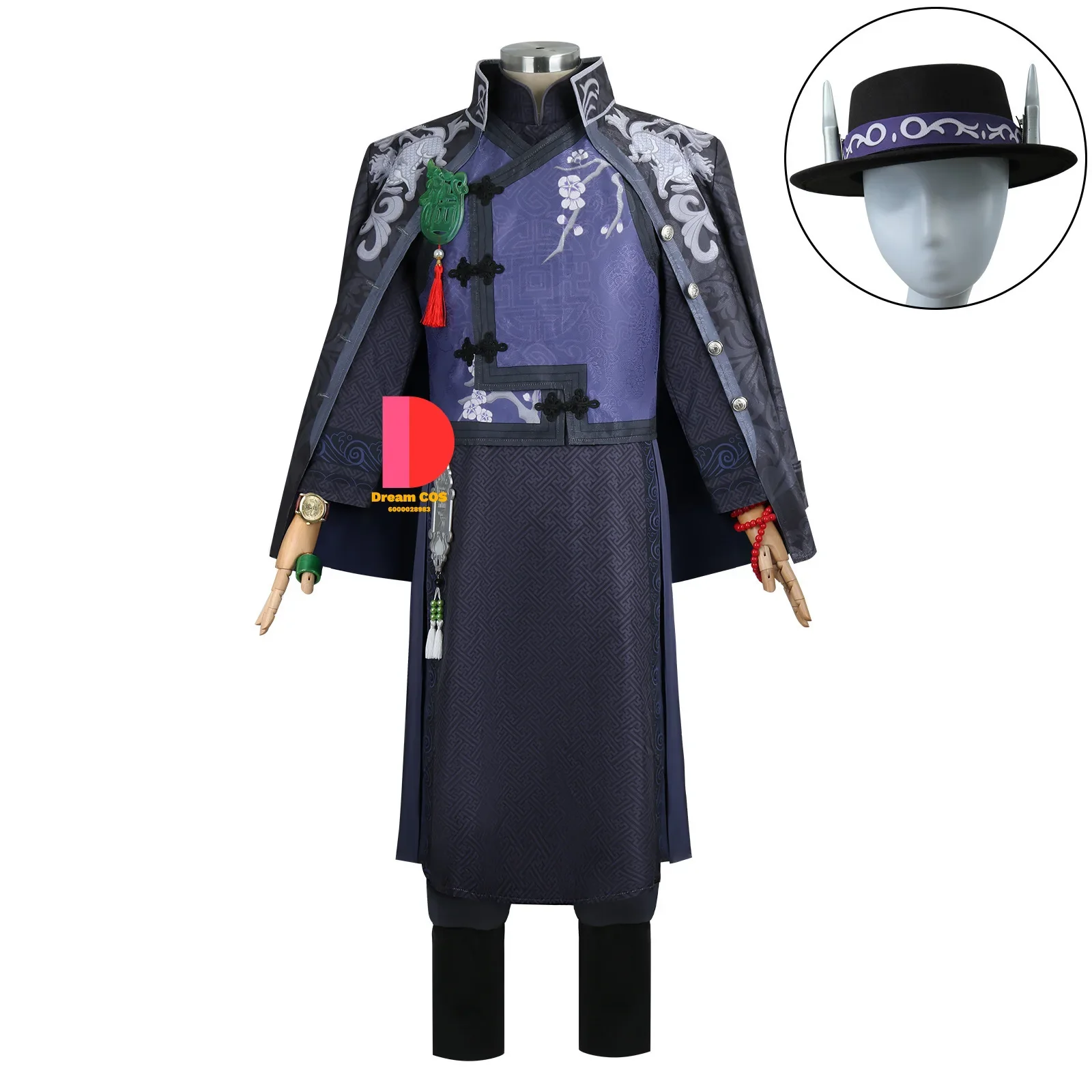 Identity V Mr. Xie y Mr. Fan disfraz de Cosplay con pelucas Qilin Merchant Wu Chang uniforme reloj anillo pulsera para Halloween