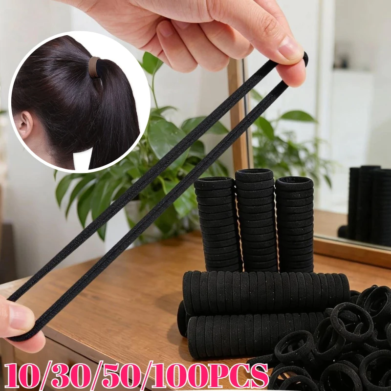 10-100pcs High Elastic Hair Bands for Women Girls Black Basic Hair Tie Headband Simple Ponytail Holder Headwear Hair Accessories