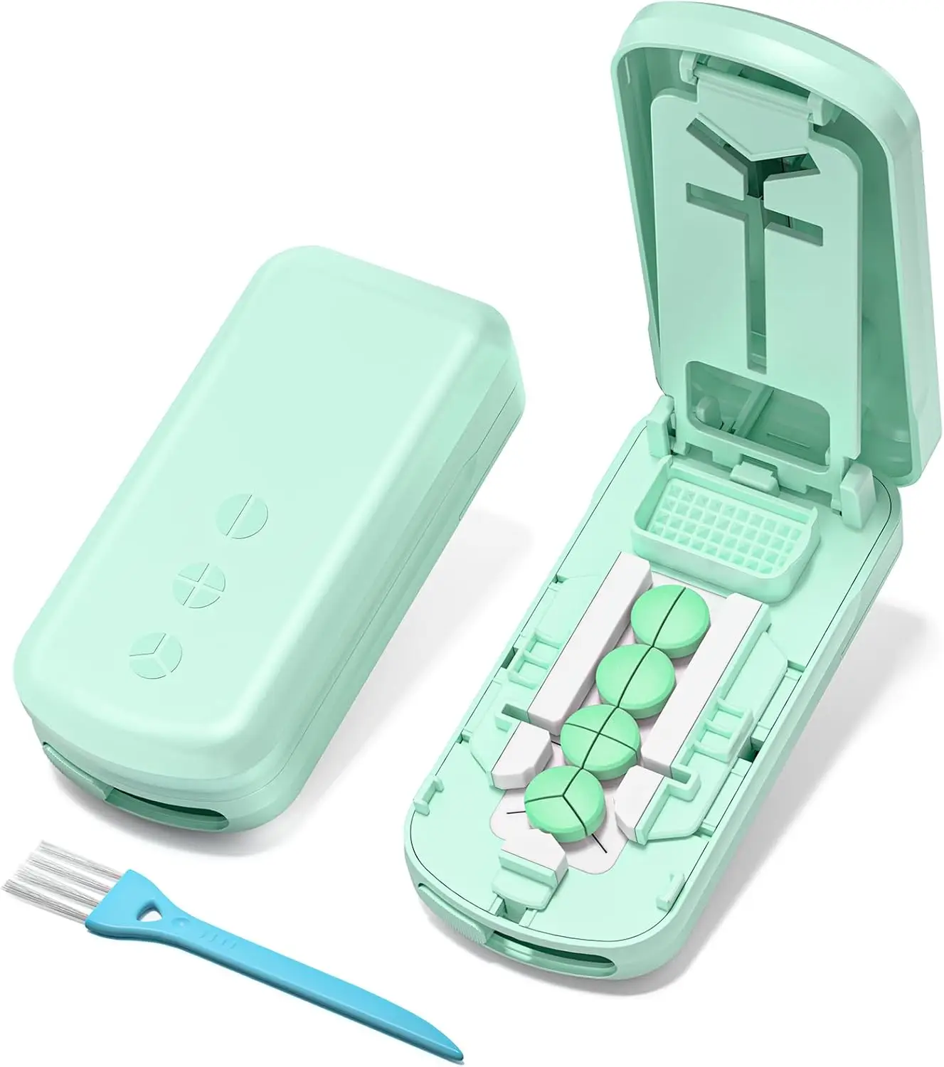 

Pill Cutter Splitter for Small & Tiny Pills, Dual Safety Blades, Adjustable Centering Slot, Precise 1/2 1/3 1/4 Tablet Cutter