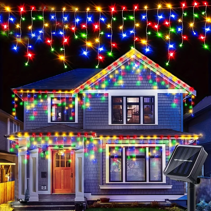 

Outdoor Solar Icicle String Lights Waterproof Christmas Lights Curtain Fairy Lights Hanging Decor for Home Party Wedding Garden