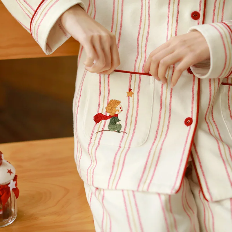 Women's High Tech Embroidered Cotton Pajamas Matted Autumn Winter Cartoon Home Cloth Soft Comfortable Sleepwear