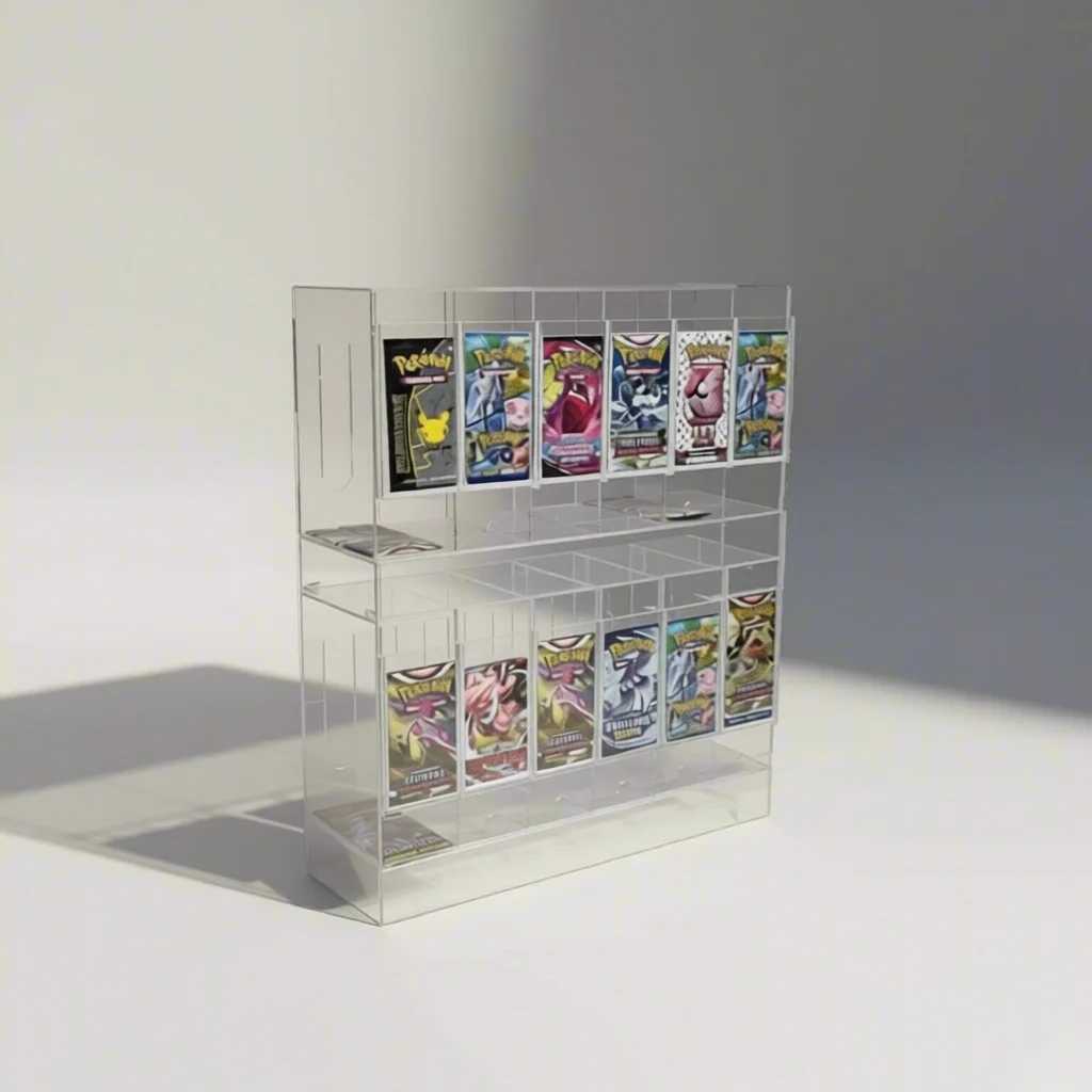 Transparent 6-Slots Washable Anti-Rust Acrylic Trading Game Card Booster Box Case TCG Packs Dispenser Easy Assembly for Display