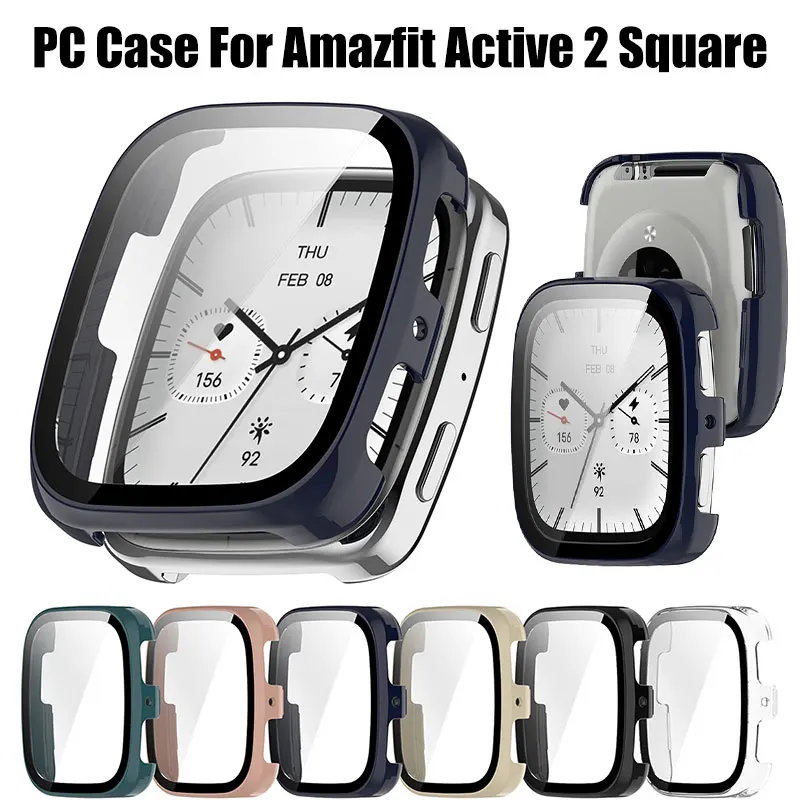 PC-Gehäuse für Amazfit Active 2, quadratisch, kratzfest, Stoßstange, gehärtetes Glas, Displayschutzfolie für Amazfit Active 2 quadratisch