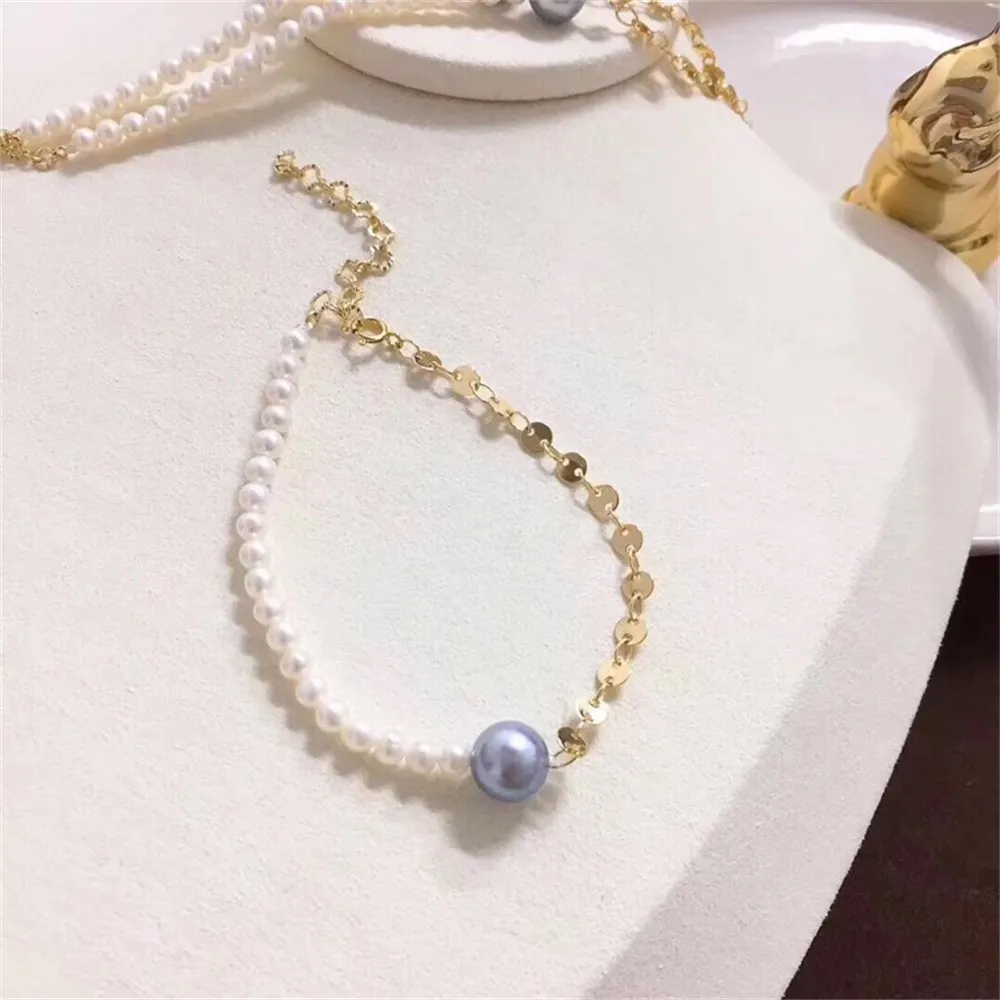 DIY Pearl Accessories S925 Silver Set Empty Support French Pendant with Silver Chain Bracelet Empty Support S030