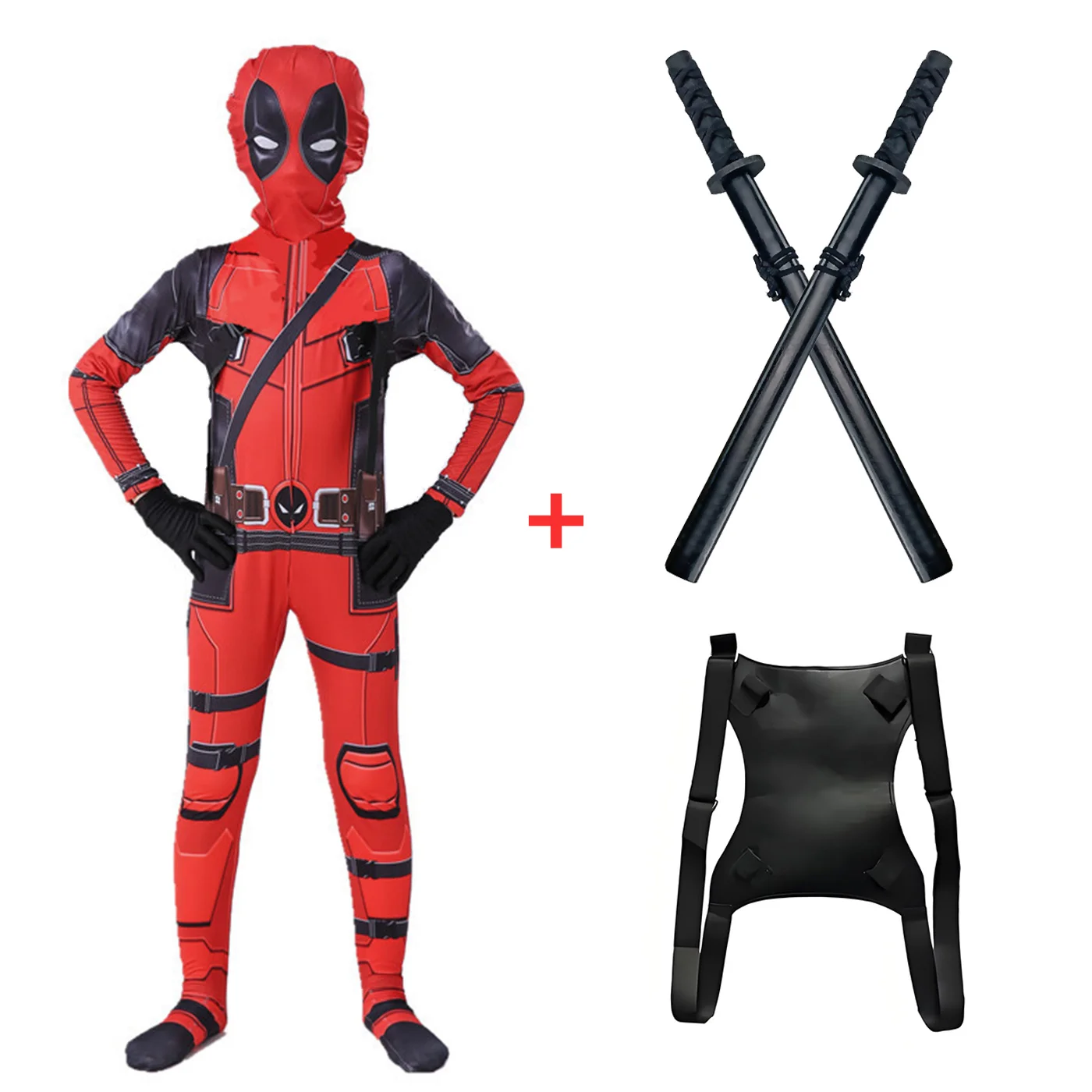 Disfraz Infantil de Deadpool de Alta Calidad, Disfraz de Halloween para Niños, Traje de Cosplay, Mono con Espada y Bolsa