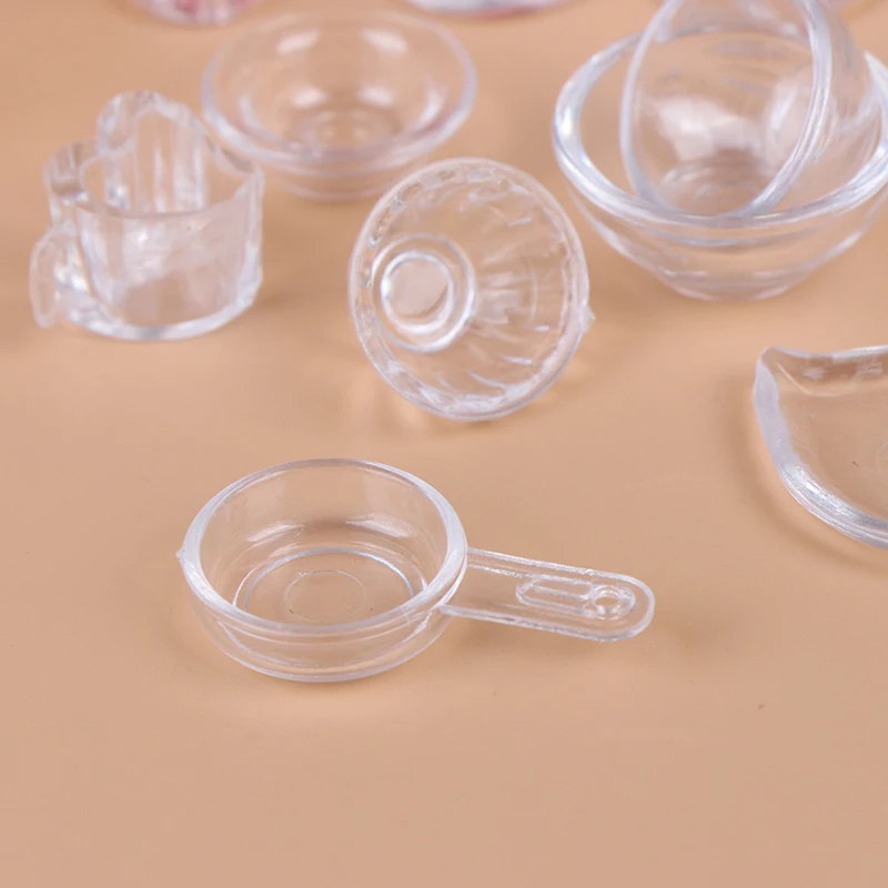 Juego de vajilla transparente en miniatura para casa de muñecas, accesorios de cocina para decoración de casa de muñecas, juguetes de juego de simulación, 1:12, 17 piezas por juego