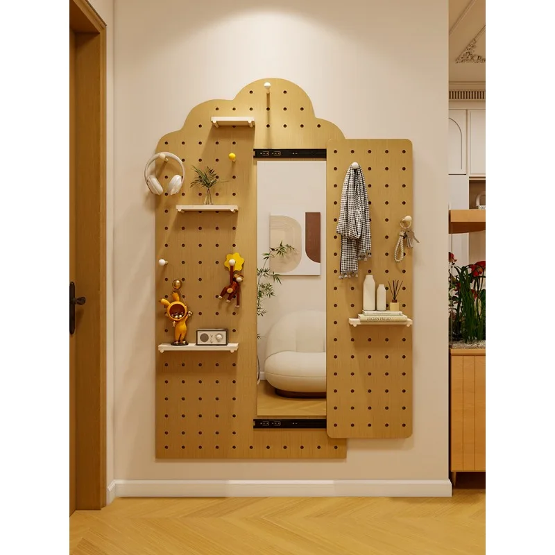 Home hole plate full-length mirror integrated  storage hanger can be closed hidden push-pull invisible full-body mirror
